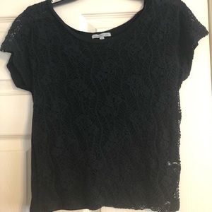 Charlotte Russe black lace front shirt